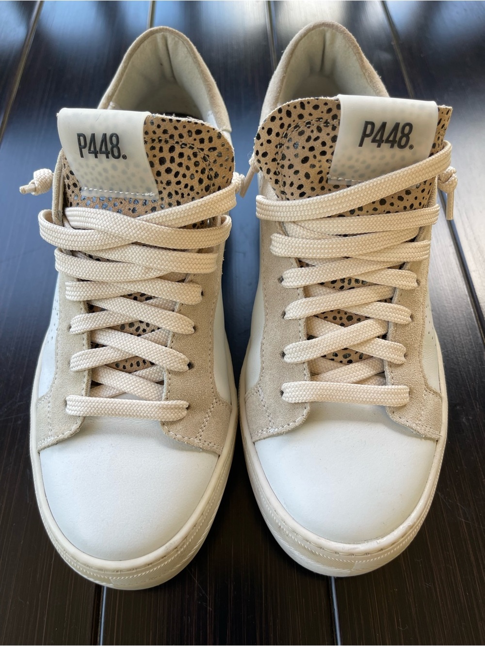 P448 Thea White Beolat Sneakers EU 37 Cheetah Suede Leather - Picture 2 of 5